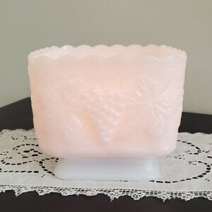 Vintage White Milk Glass Square Planter in the Grape Pattern